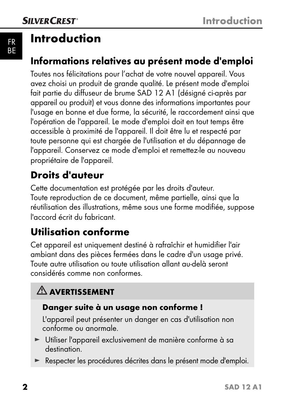 Introduction, Informations relatives au présent mode d'emploi, Droits d'auteur | Utilisation conforme | Silvercrest SAD 12 A1 User Manual | Page 5 / 46