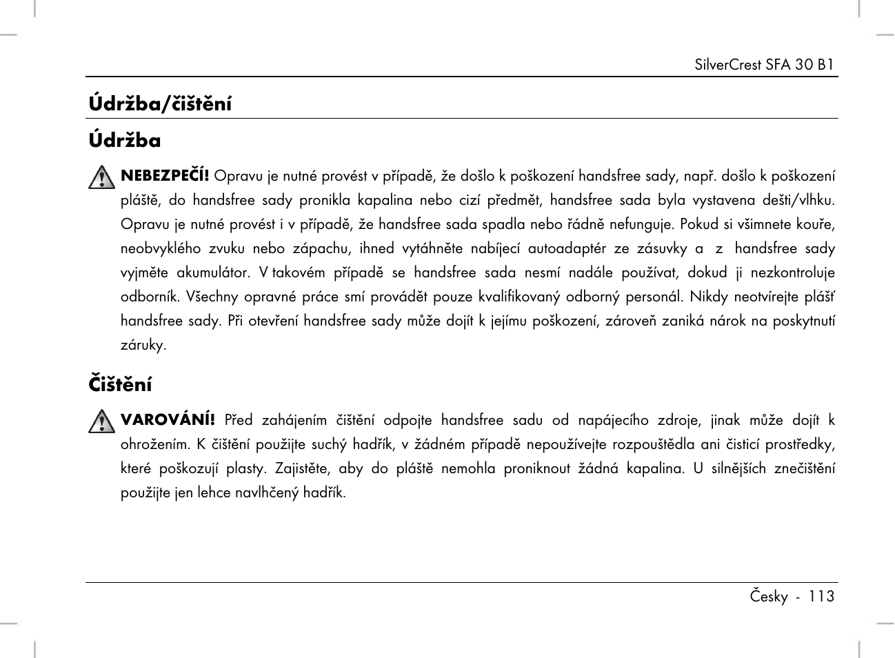 Údržba/čištění údržba, Čištění | Silvercrest SFA 30 B1 User Manual | Page 115 / 166