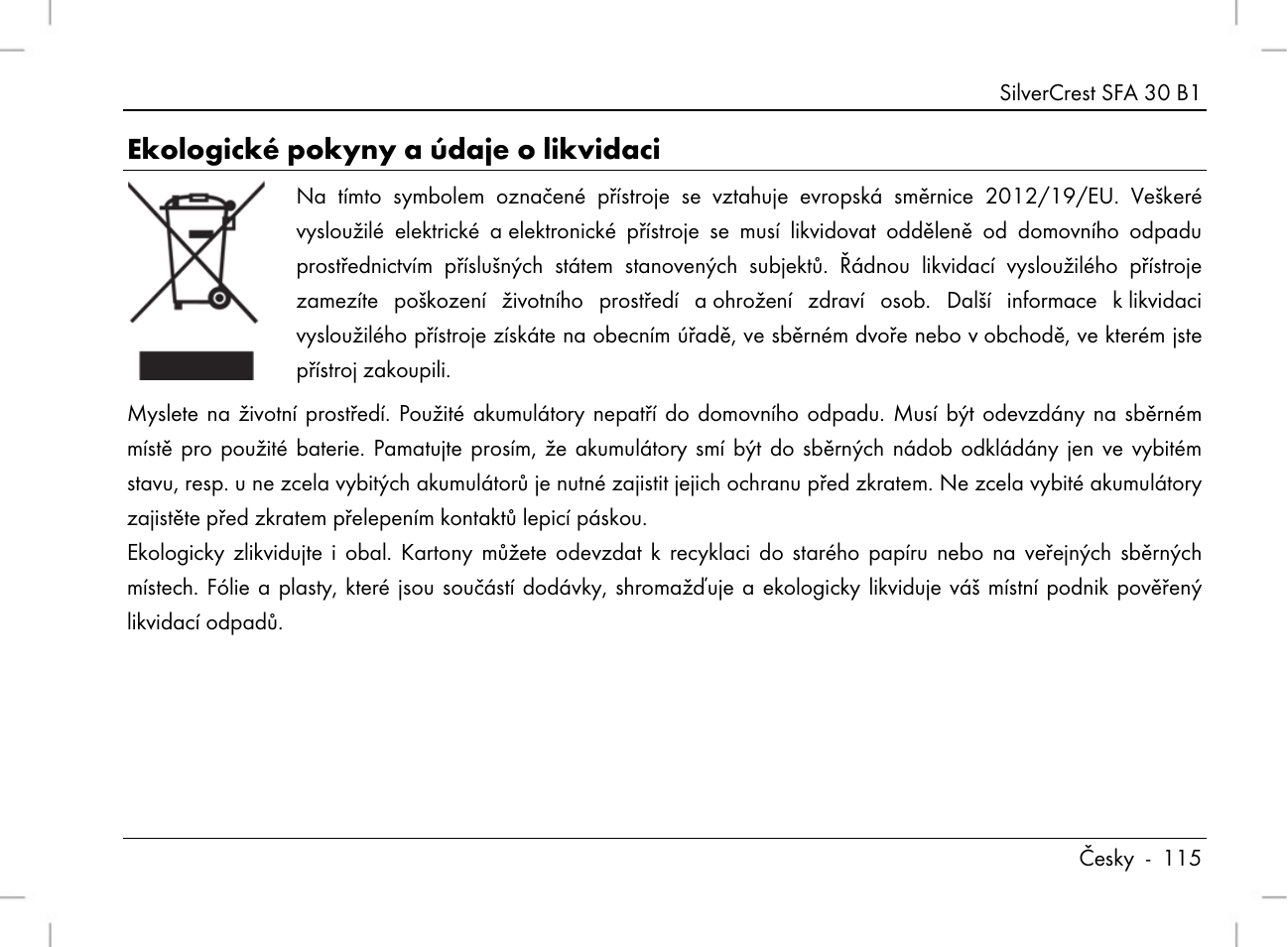 Ekologické pokyny a údaje o likvidaci | Silvercrest SFA 30 B1 User Manual | Page 117 / 166