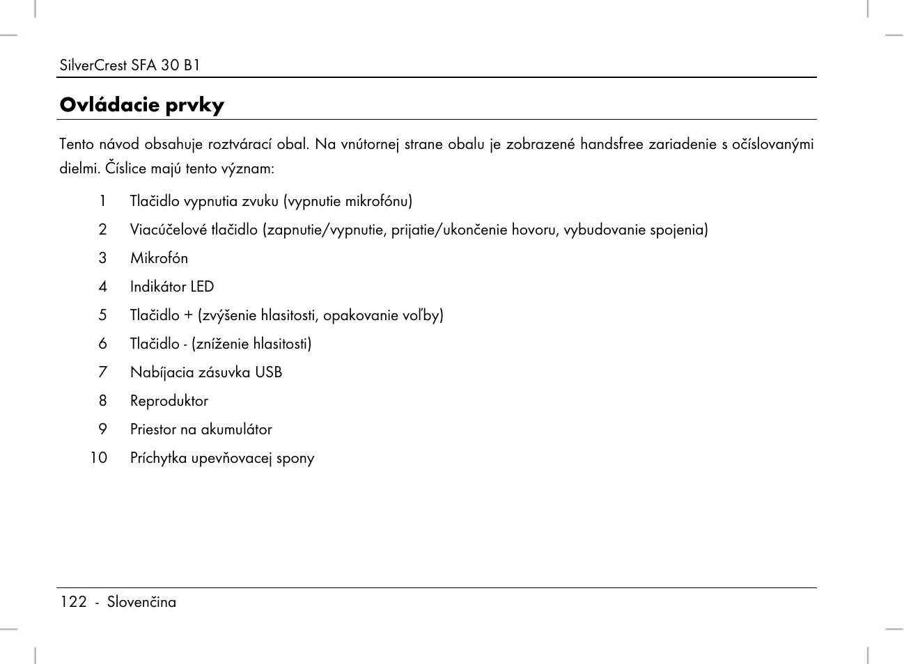 Ovládacie prvky | Silvercrest SFA 30 B1 User Manual | Page 124 / 166