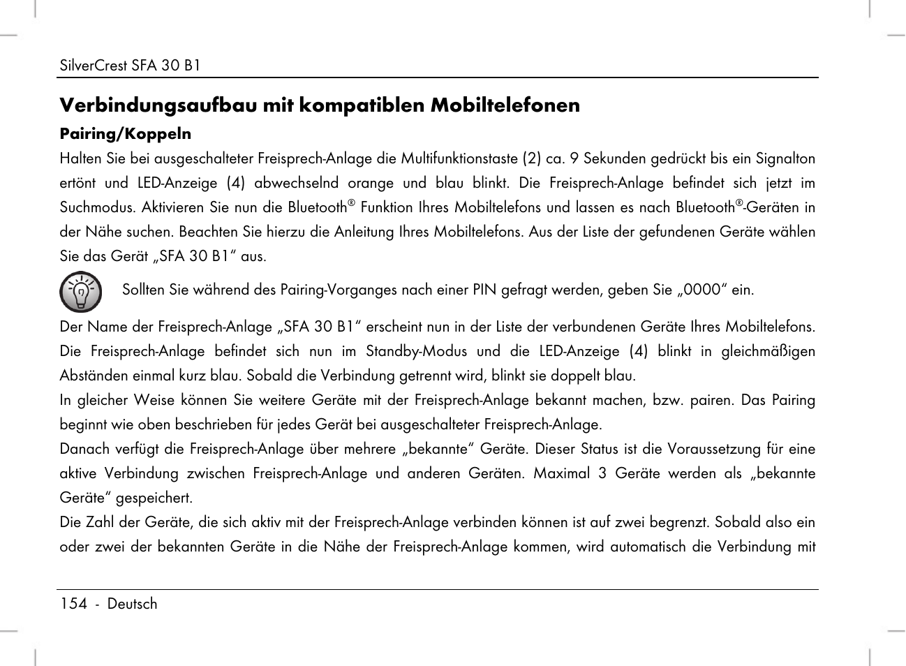 Verbindungsaufbau mit kompatiblen mobiltelefonen | Silvercrest SFA 30 B1 User Manual | Page 156 / 166