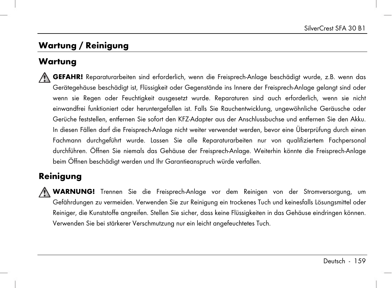 Wartung / reinigung wartung, Reinigung | Silvercrest SFA 30 B1 User Manual | Page 161 / 166