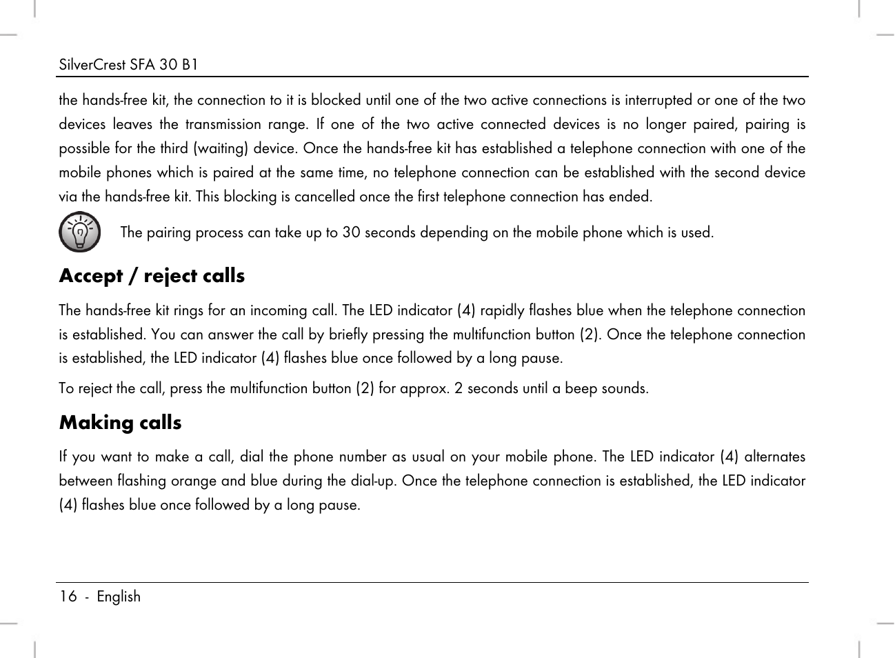 Accept / reject calls, Making calls | Silvercrest SFA 30 B1 User Manual | Page 18 / 166