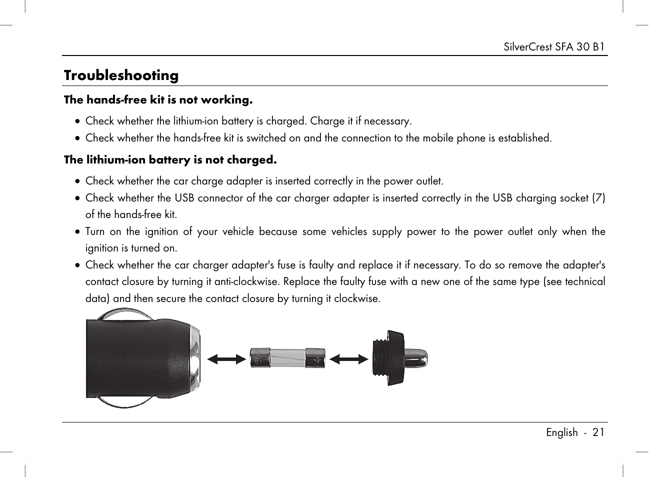 Troubleshooting | Silvercrest SFA 30 B1 User Manual | Page 23 / 166