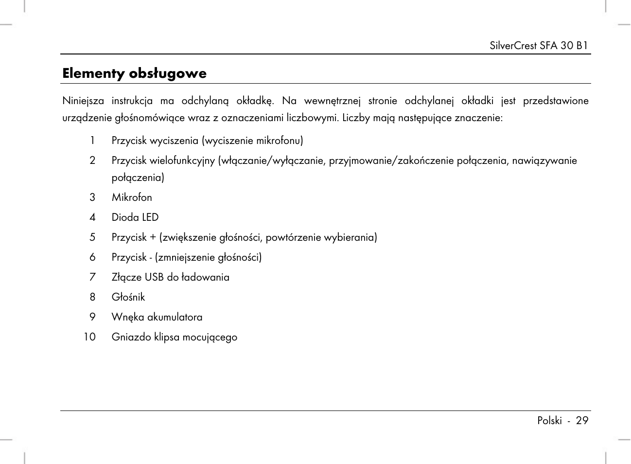 Elementy obsługowe | Silvercrest SFA 30 B1 User Manual | Page 31 / 166