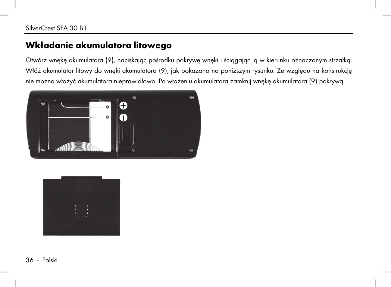 Wkładanie akumulatora litowego | Silvercrest SFA 30 B1 User Manual | Page 38 / 166