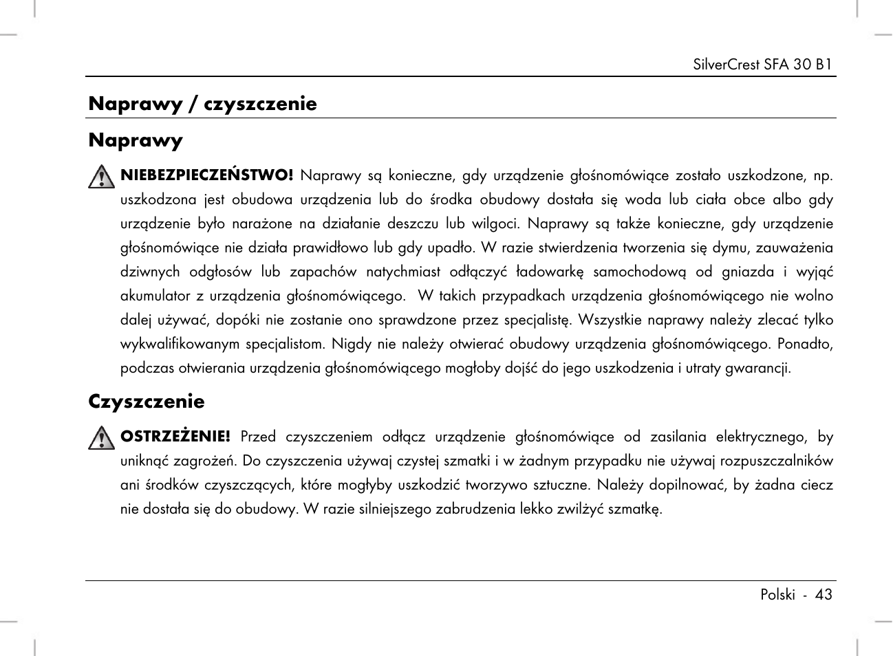 Naprawy / czyszczenie naprawy, Czyszczenie | Silvercrest SFA 30 B1 User Manual | Page 45 / 166