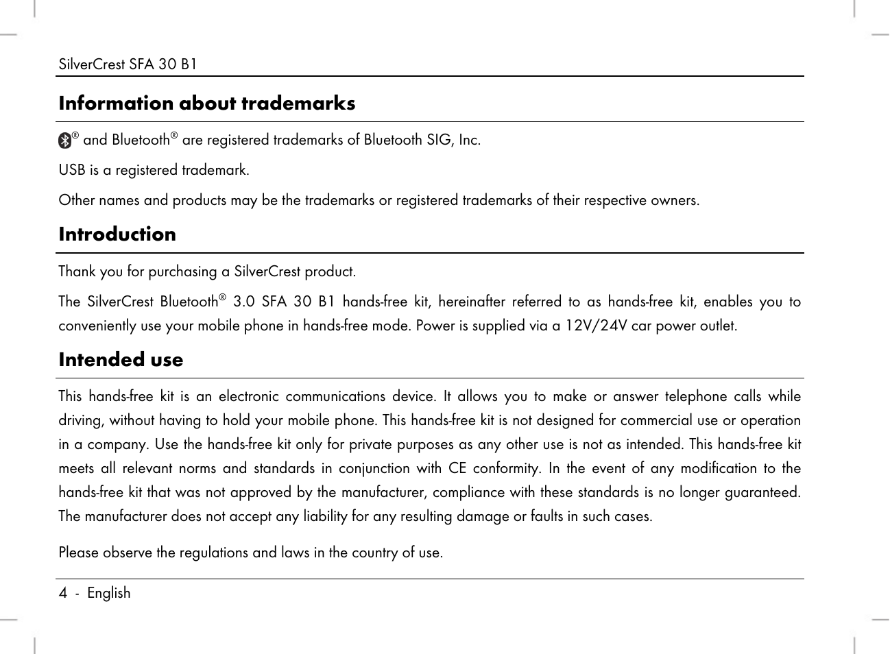 Information about trademarks, Introduction, Intended use | Silvercrest SFA 30 B1 User Manual | Page 6 / 166