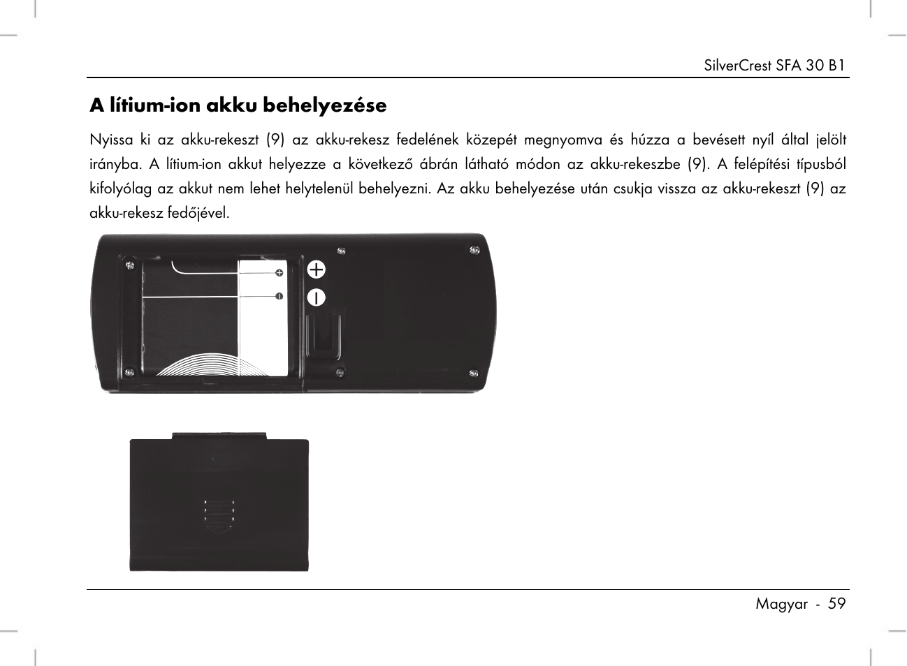 A lítium-ion akku behelyezése | Silvercrest SFA 30 B1 User Manual | Page 61 / 166