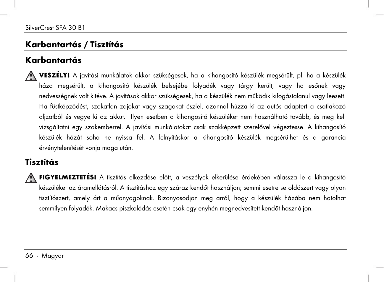 Karbantartás / tisztítás karbantartás, Tisztítás | Silvercrest SFA 30 B1 User Manual | Page 68 / 166