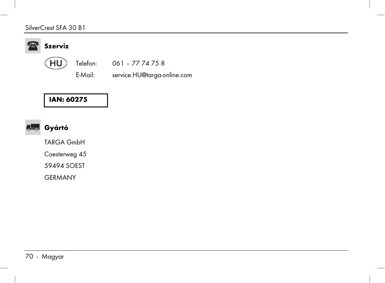 Silvercrest SFA 30 B1 User Manual | Page 72 / 166