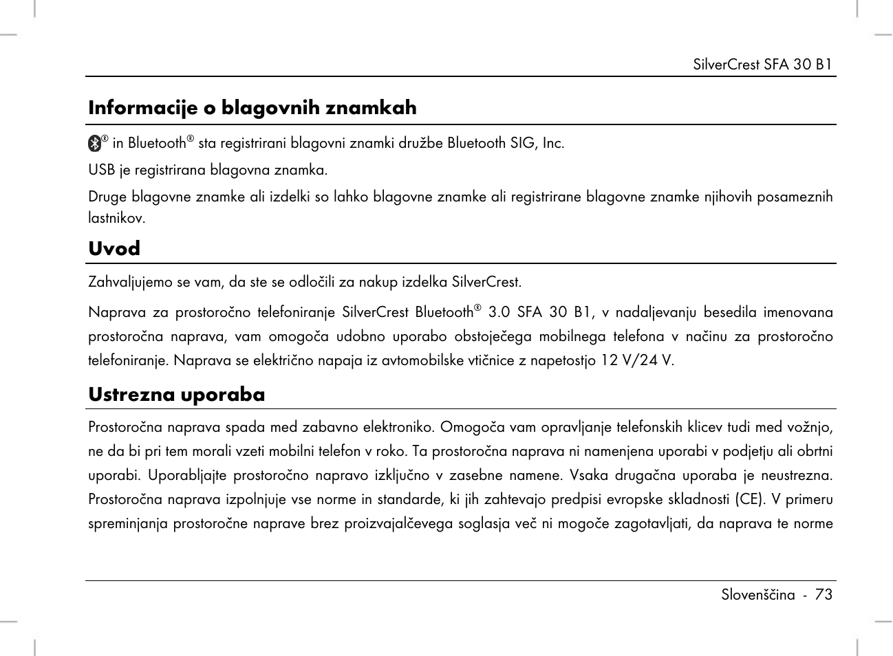 Informacije o blagovnih znamkah, Uvod, Ustrezna uporaba | Silvercrest SFA 30 B1 User Manual | Page 75 / 166