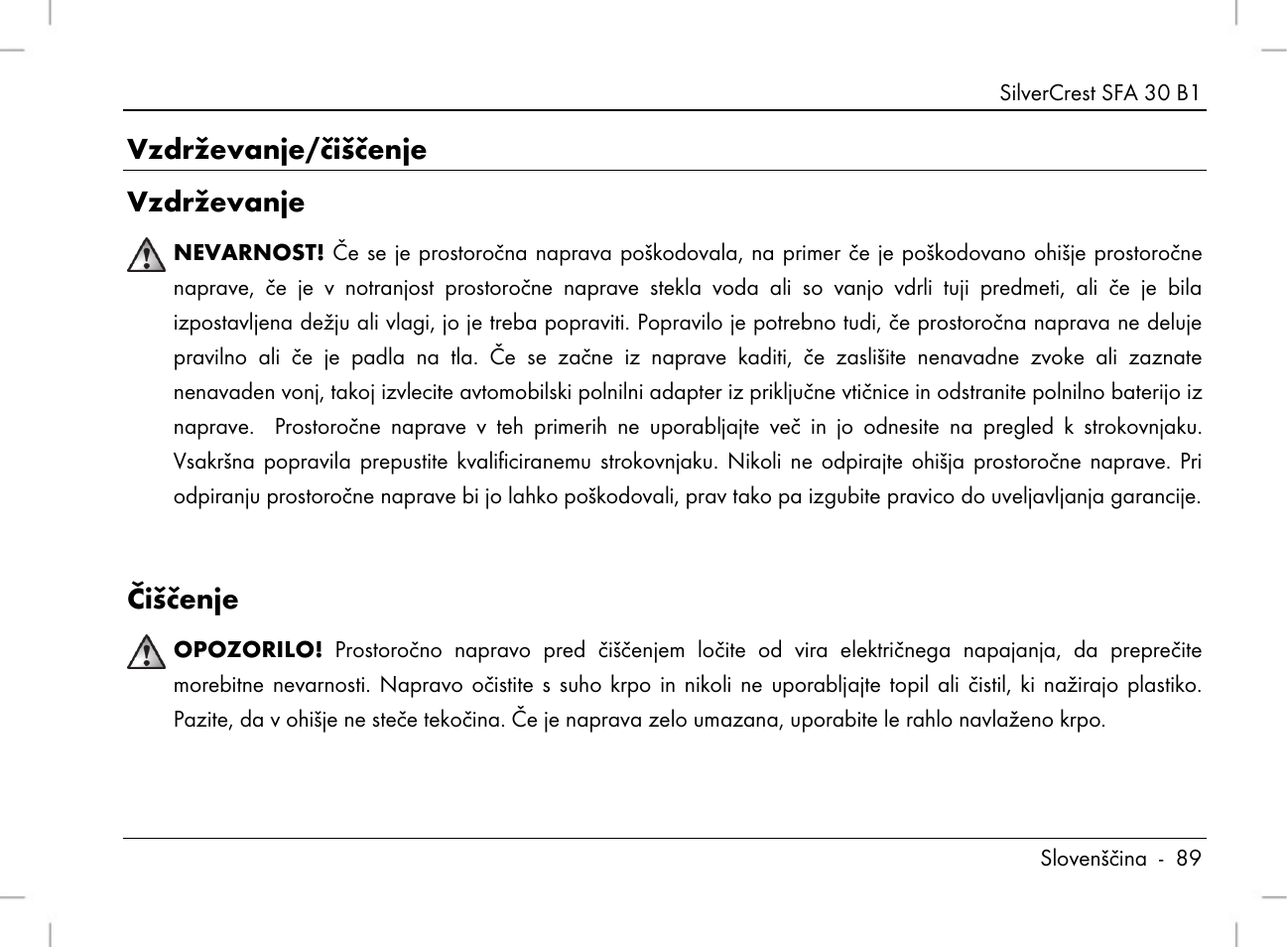 Vzdrževanje/čiščenje vzdrževanje, Čiščenje | Silvercrest SFA 30 B1 User Manual | Page 91 / 166
