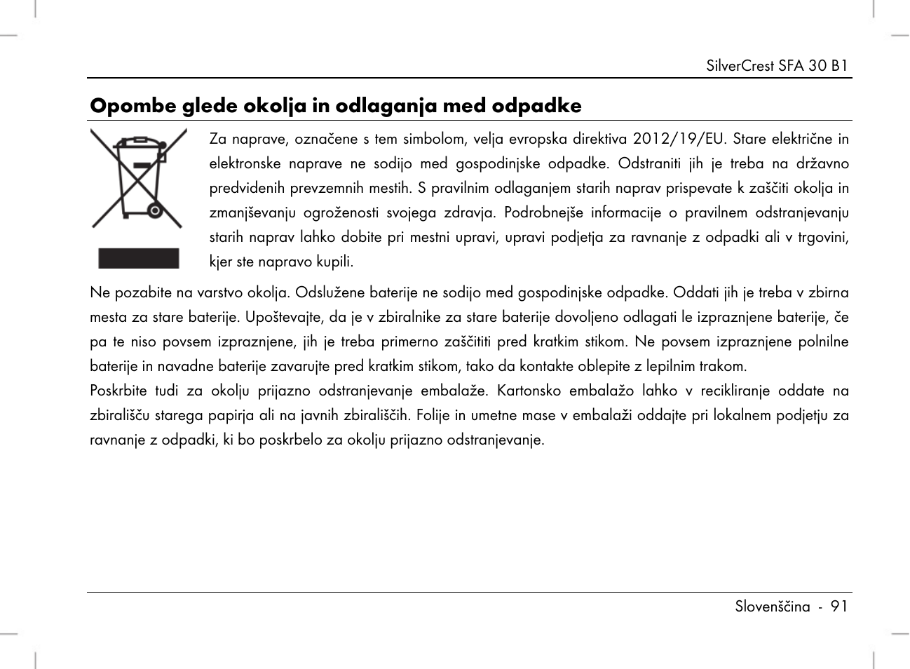 Opombe glede okolja in odlaganja med odpadke | Silvercrest SFA 30 B1 User Manual | Page 93 / 166