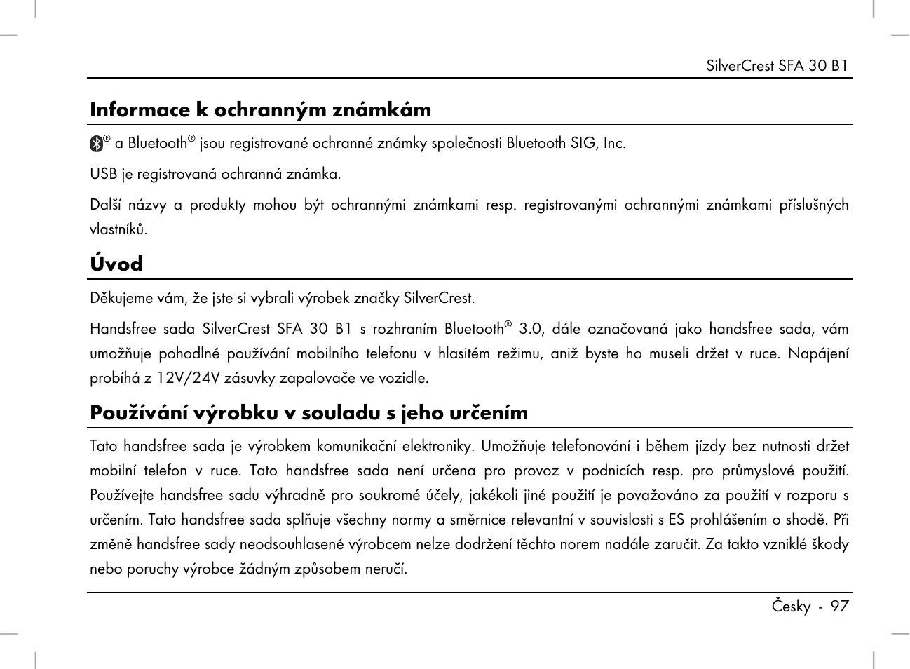 Informace k ochranným známkám, Úvod, Používání výrobku v souladu s jeho určením | Silvercrest SFA 30 B1 User Manual | Page 99 / 166