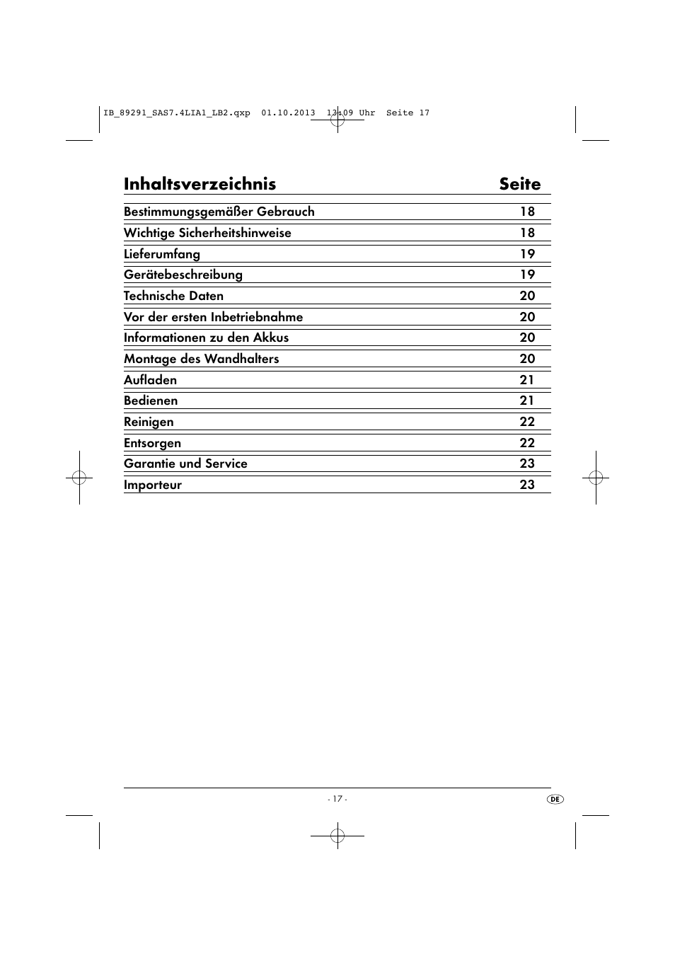 Inhaltsverzeichnis seite | Silvercrest SAS 7.4 LI A2 User Manual | Page 20 / 35