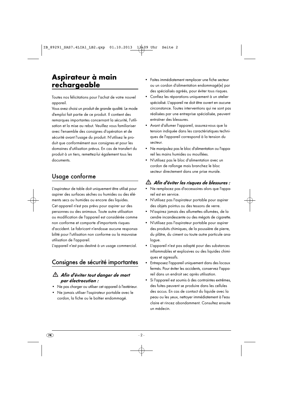 Aspirateur à main rechargeable, Usage conforme, Consignes de sécurité importantes | Afin d'éviter les risques de blessures | Silvercrest SAS 7.4 LI A2 User Manual | Page 5 / 35