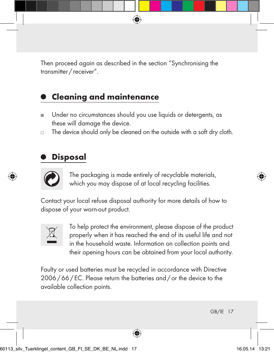 Cleaning and maintenance, Disposal | Silvercrest Z32155 User Manual | Page 17 / 101