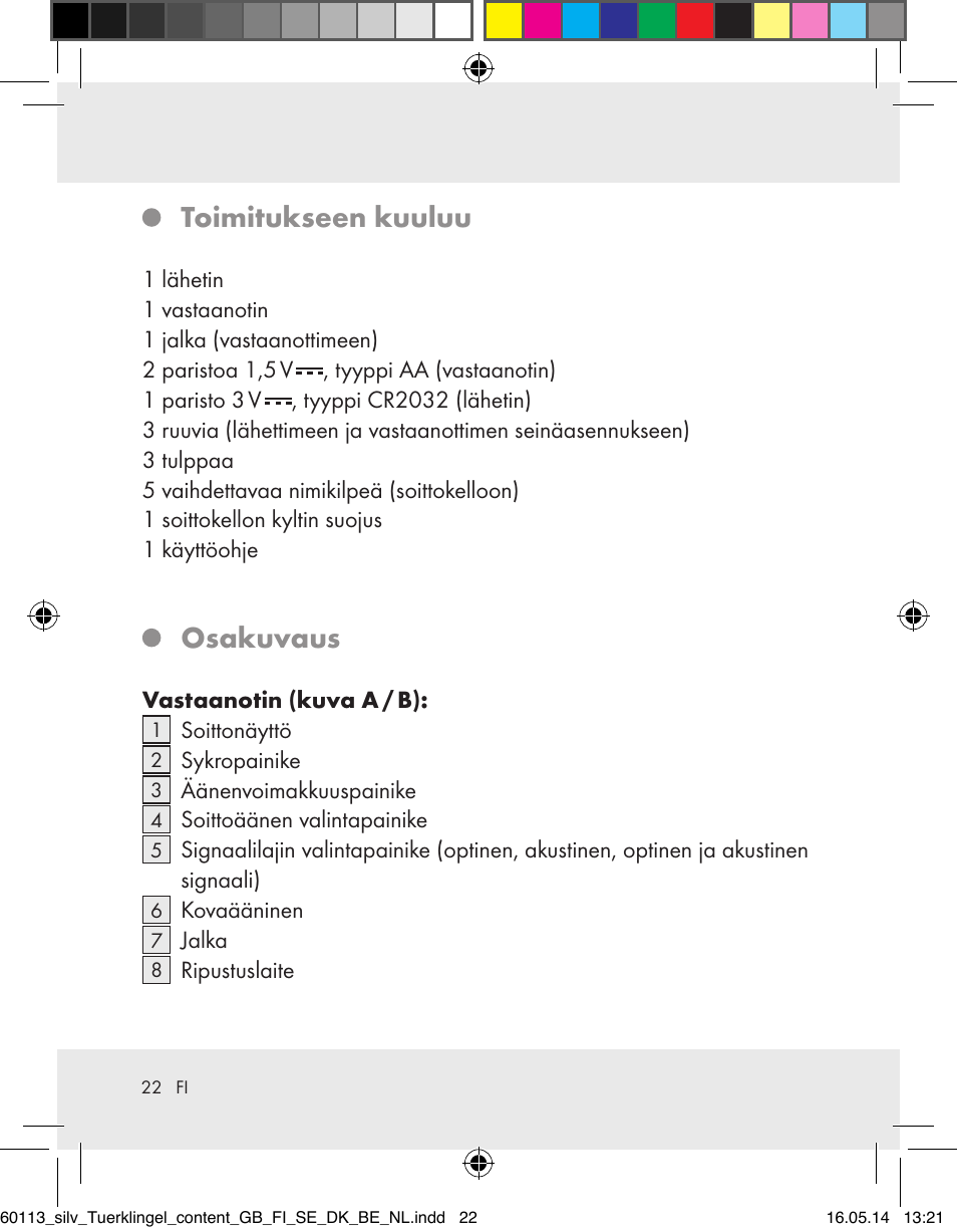 Toimitukseen kuuluu, Osakuvaus | Silvercrest Z32155 User Manual | Page 22 / 101