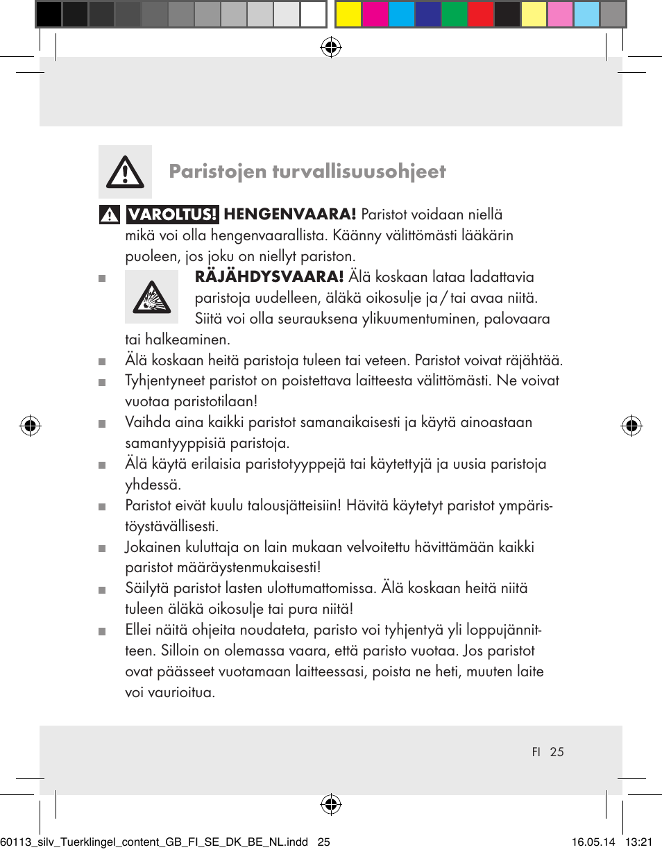 Paristojen turvallisuusohjeet | Silvercrest Z32155 User Manual | Page 25 / 101