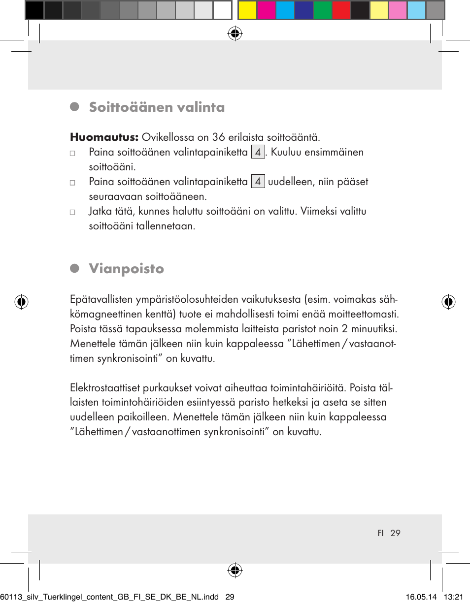 Soittoäänen valinta, Vianpoisto | Silvercrest Z32155 User Manual | Page 29 / 101