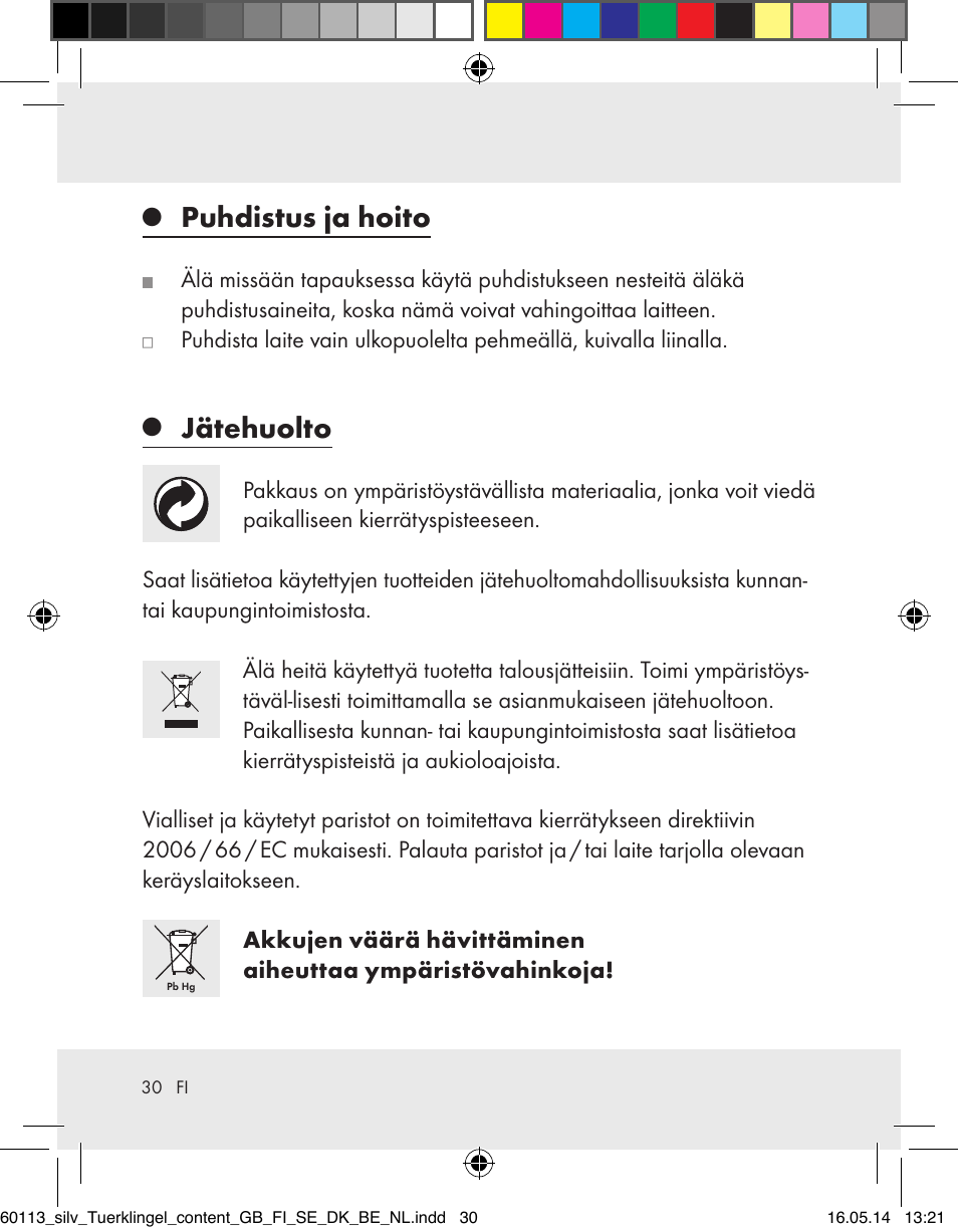 Puhdistus ja hoito, Jätehuolto | Silvercrest Z32155 User Manual | Page 30 / 101