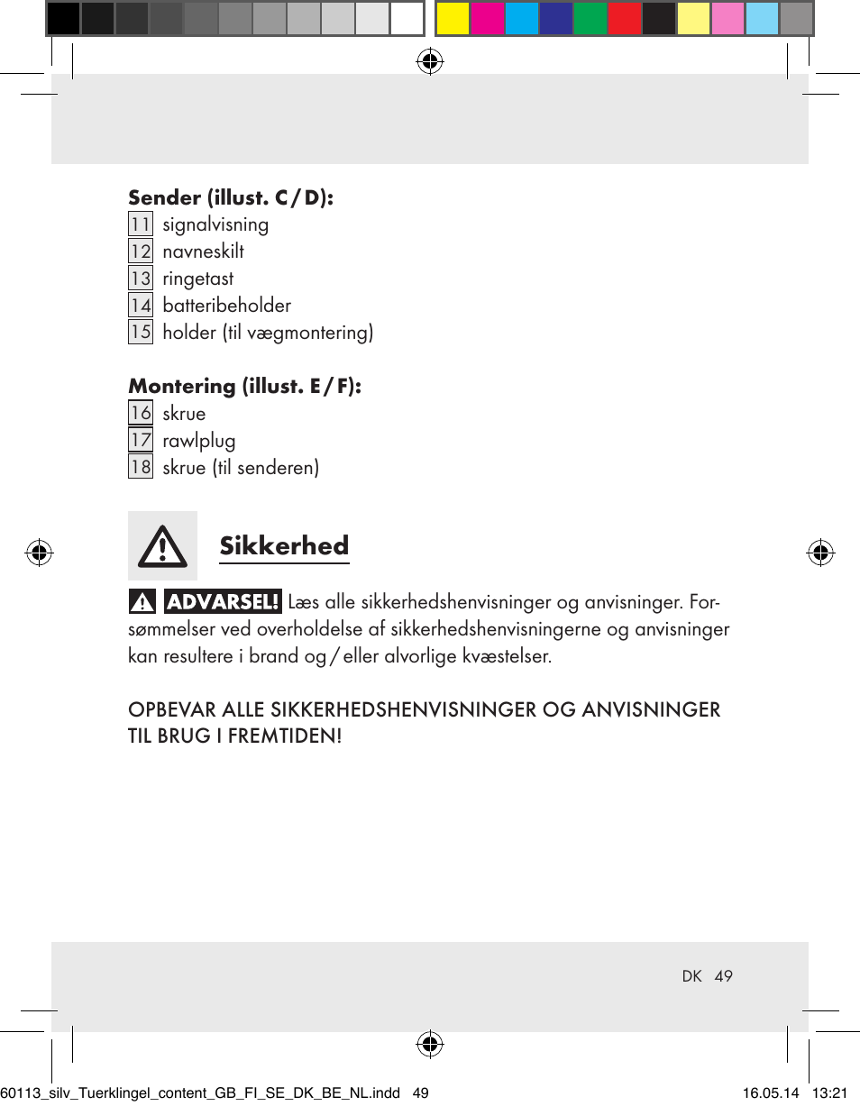 Sikkerhed | Silvercrest Z32155 User Manual | Page 49 / 101