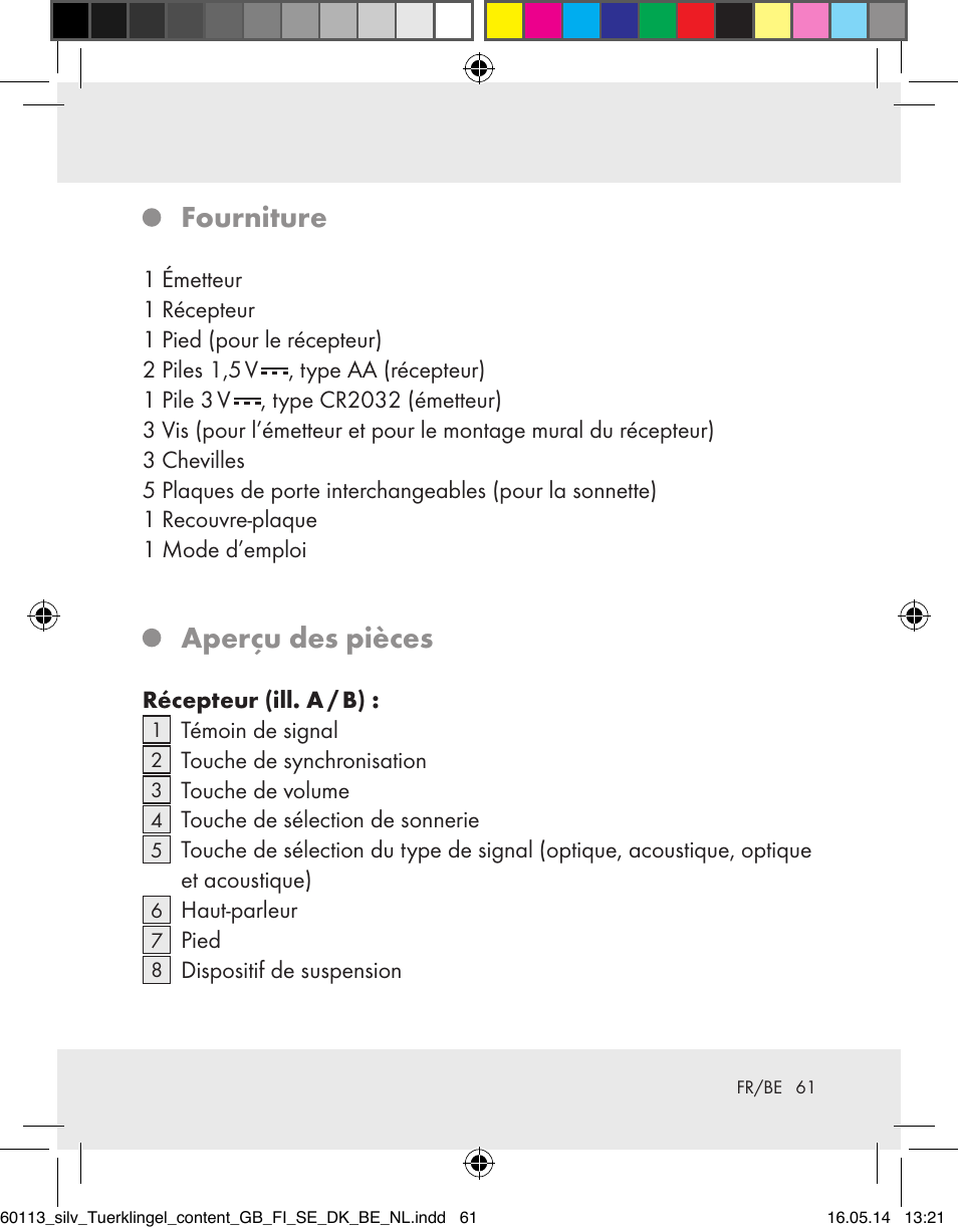 Fourniture, Aperçu des pièces | Silvercrest Z32155 User Manual | Page 61 / 101