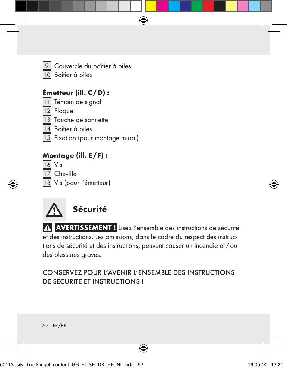 Sécurité | Silvercrest Z32155 User Manual | Page 62 / 101