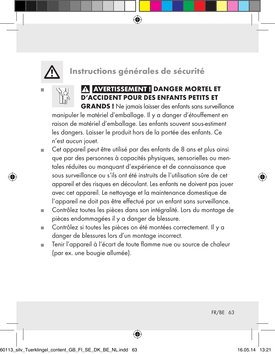Instructions générales de sécurité | Silvercrest Z32155 User Manual | Page 63 / 101
