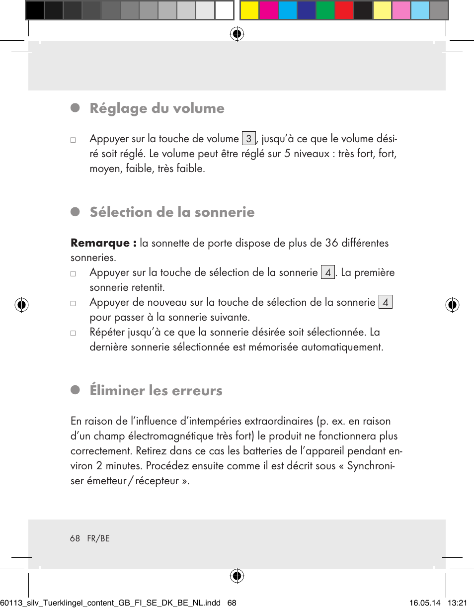 Réglage du volume, Sélection de la sonnerie, Éliminer les erreurs | Silvercrest Z32155 User Manual | Page 68 / 101