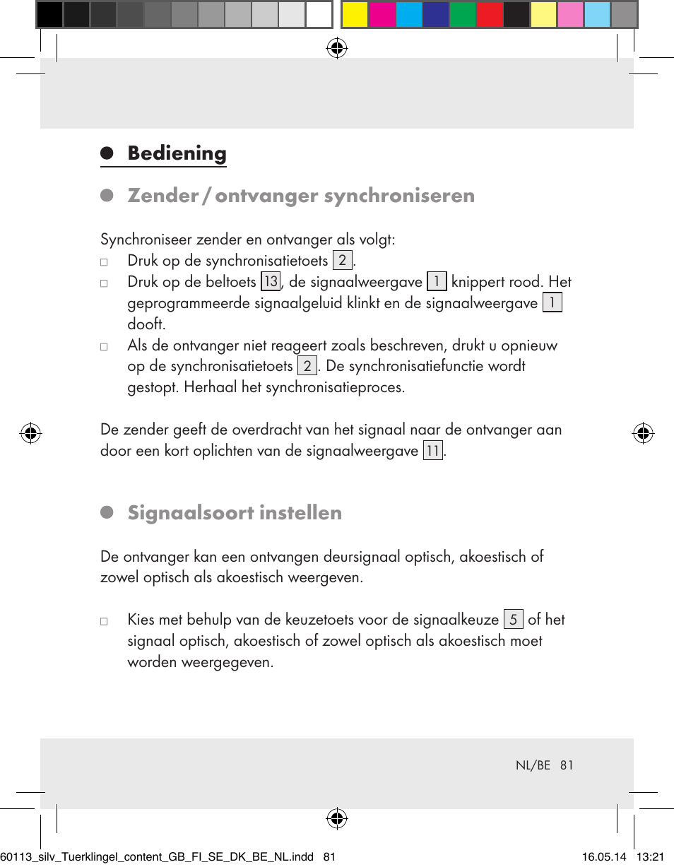 Bediening zender / ontvanger synchroniseren, Signaalsoort instellen | Silvercrest Z32155 User Manual | Page 81 / 101