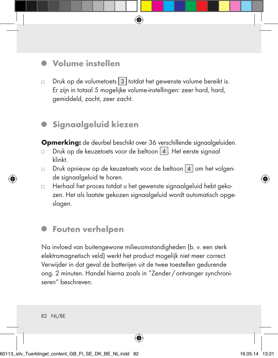 Volume instellen, Signaalgeluid kiezen, Fouten verhelpen | Silvercrest Z32155 User Manual | Page 82 / 101