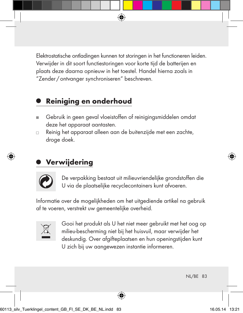 Reiniging en onderhoud, Verwijdering | Silvercrest Z32155 User Manual | Page 83 / 101