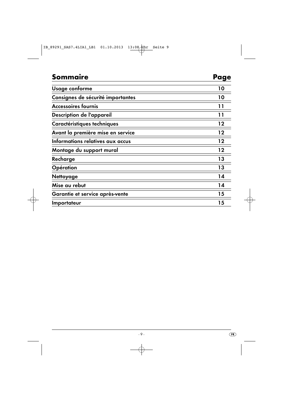 Sommaire page | Silvercrest SAS 7.4 LI A2 User Manual | Page 12 / 43