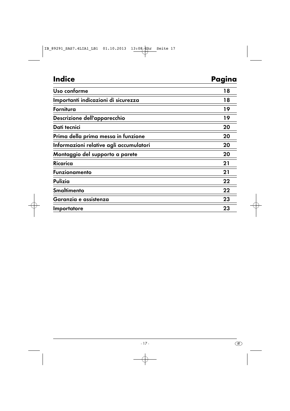 Indice pagina | Silvercrest SAS 7.4 LI A2 User Manual | Page 20 / 43
