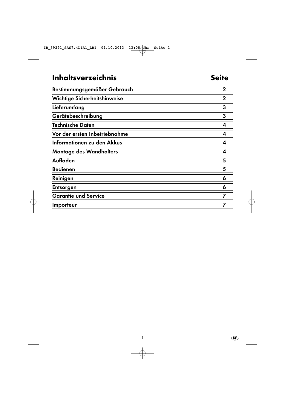 Inhaltsverzeichnis seite | Silvercrest SAS 7.4 LI A2 User Manual | Page 4 / 43