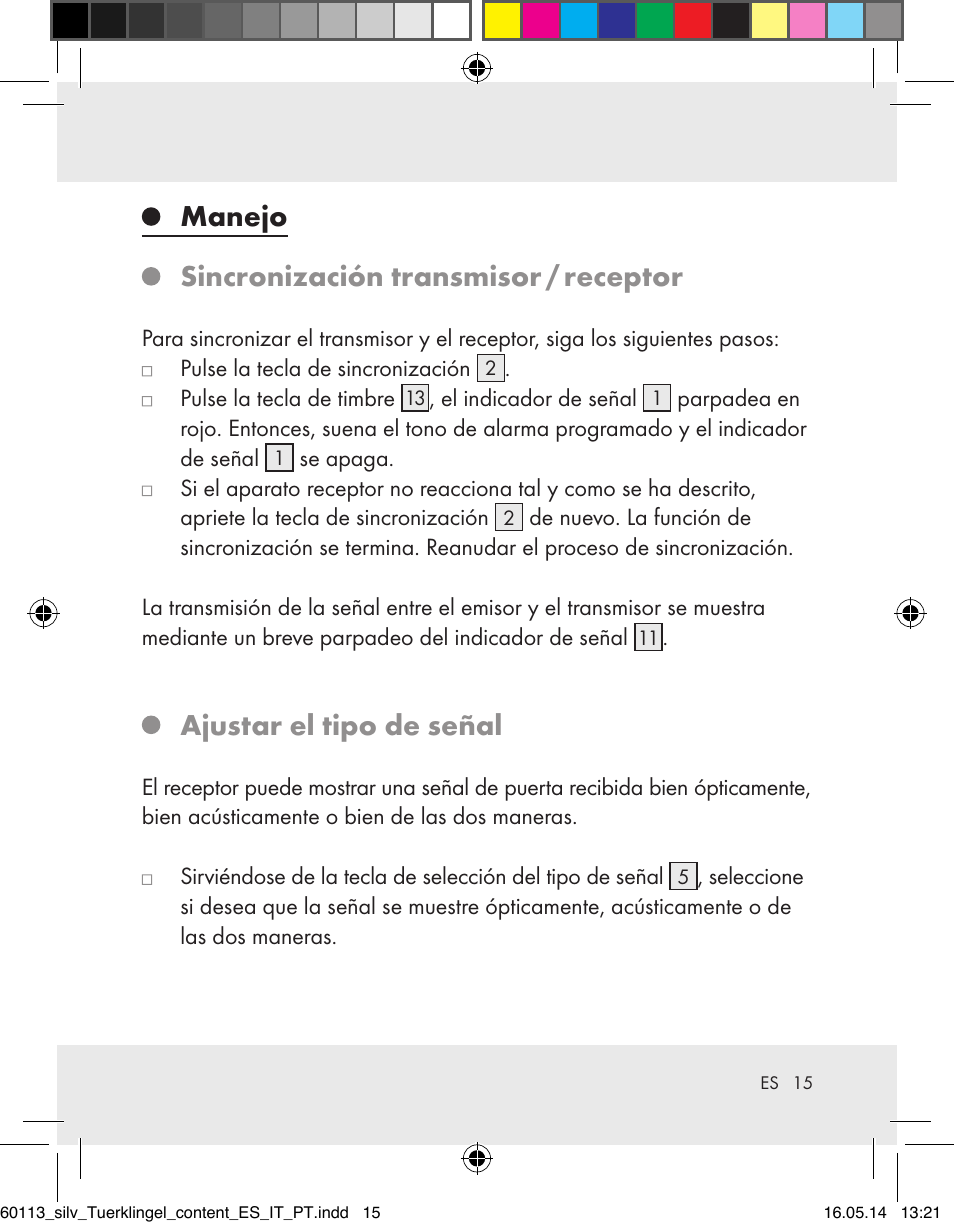 Manejo sincronización transmisor / receptor, Ajustar el tipo de señal | Silvercrest Z32155 User Manual | Page 15 / 76