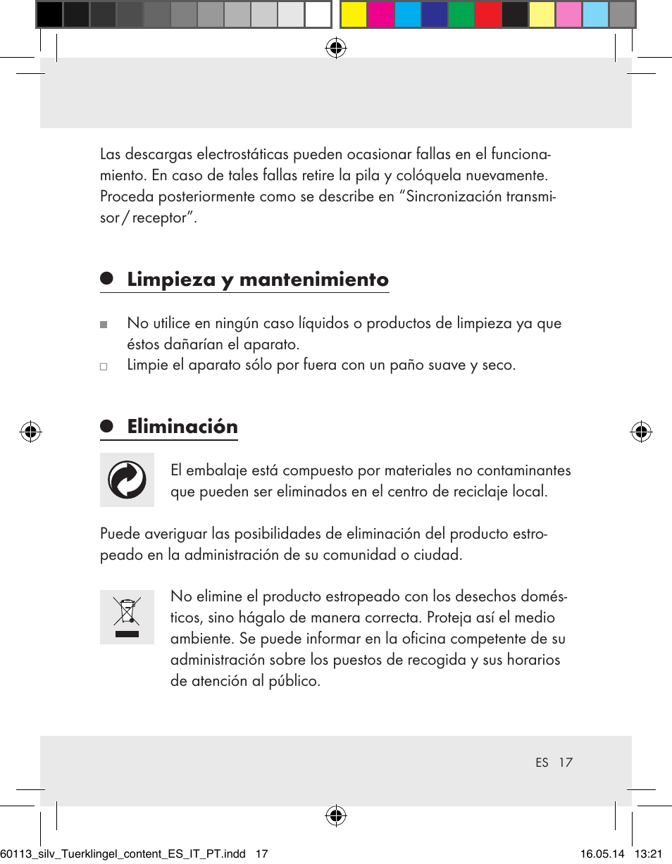 Limpieza y mantenimiento, Eliminación | Silvercrest Z32155 User Manual | Page 17 / 76