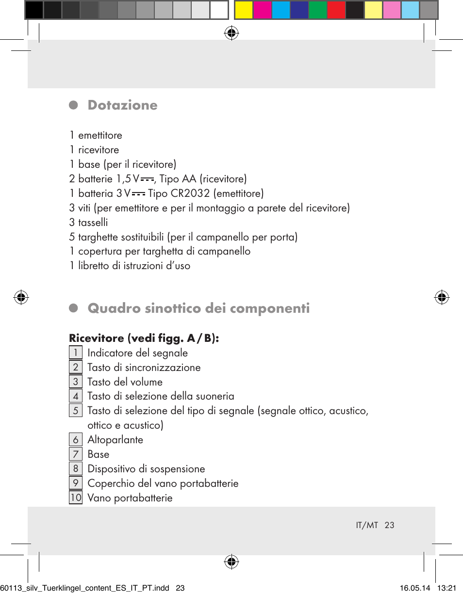 Dotazione, Quadro sinottico dei componenti | Silvercrest Z32155 User Manual | Page 23 / 76