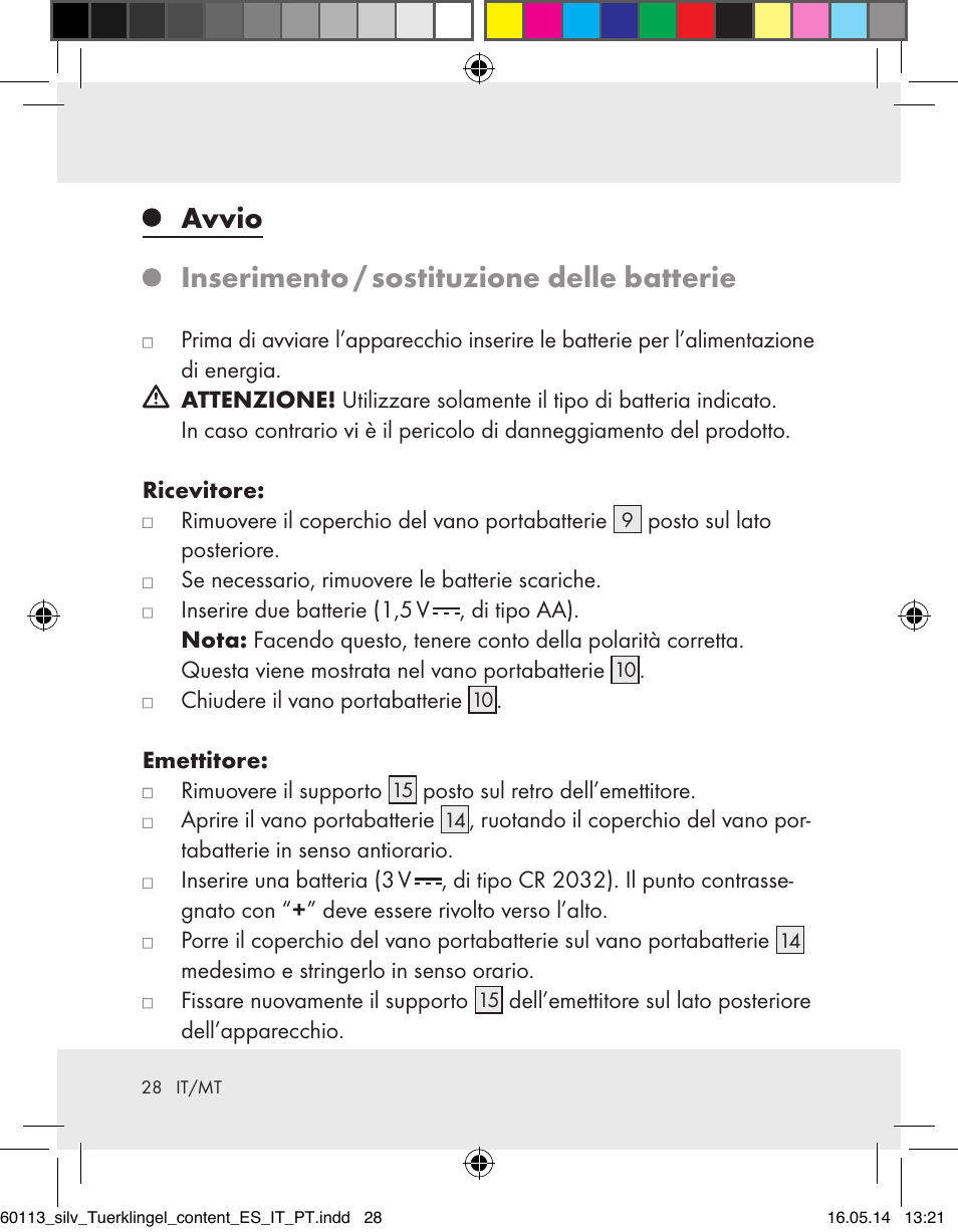 Avvio inserimento / sostituzione delle batterie | Silvercrest Z32155 User Manual | Page 28 / 76