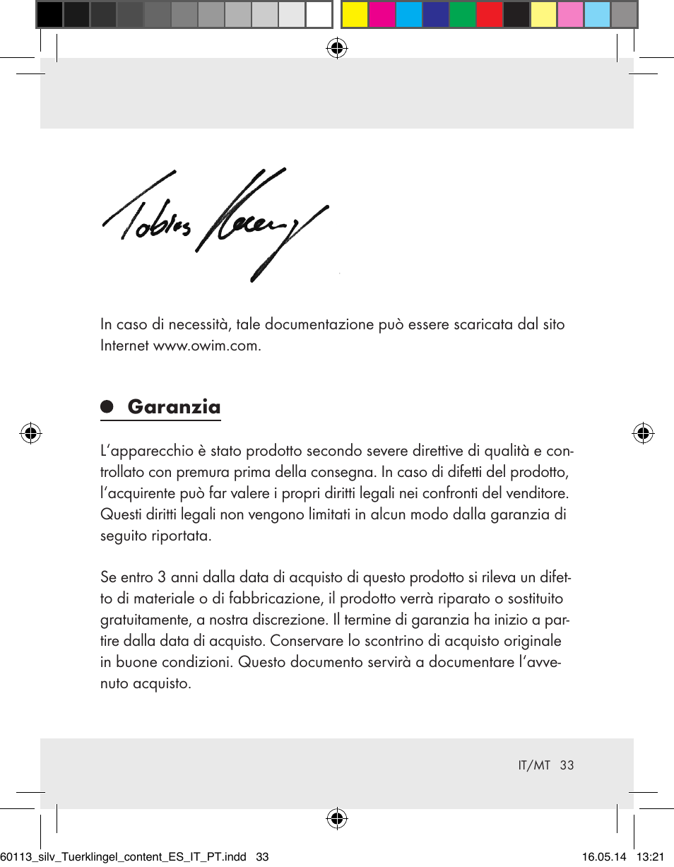 Garanzia | Silvercrest Z32155 User Manual | Page 33 / 76