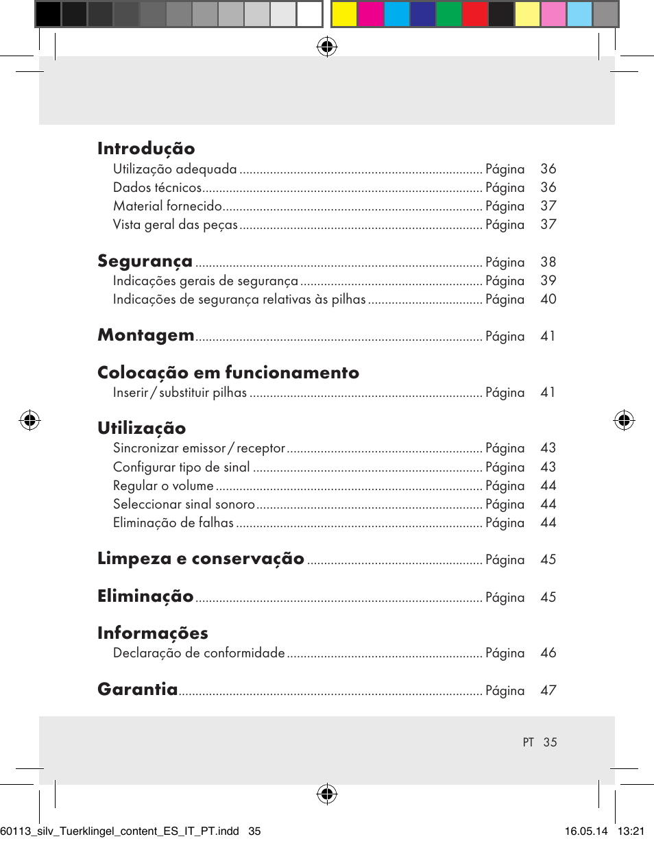 Introdução, Segurança, Montagem | Colocação em funcionamento, Utilização, Limpeza e conservação, Eliminação, Informações, Garantia | Silvercrest Z32155 User Manual | Page 35 / 76