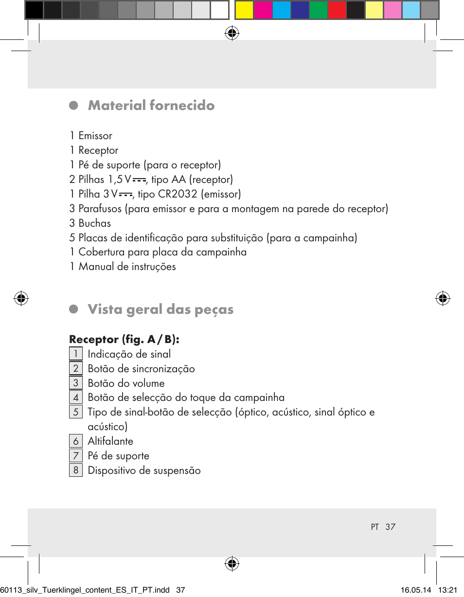 Material fornecido, Vista geral das peças | Silvercrest Z32155 User Manual | Page 37 / 76