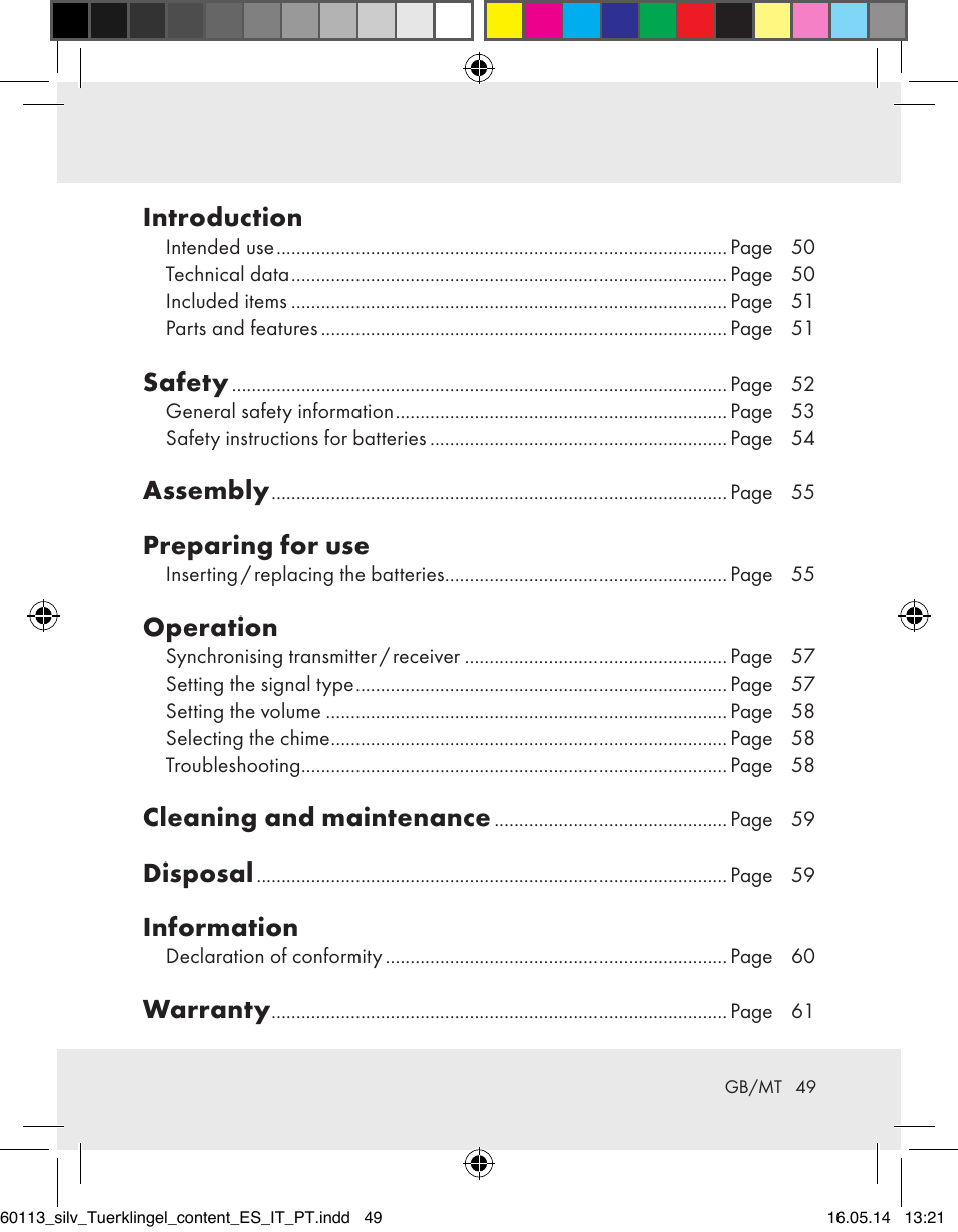 Introduction, Safety, Assembly | Preparing for use, Operation, Cleaning and maintenance, Disposal, Information, Warranty | Silvercrest Z32155 User Manual | Page 49 / 76