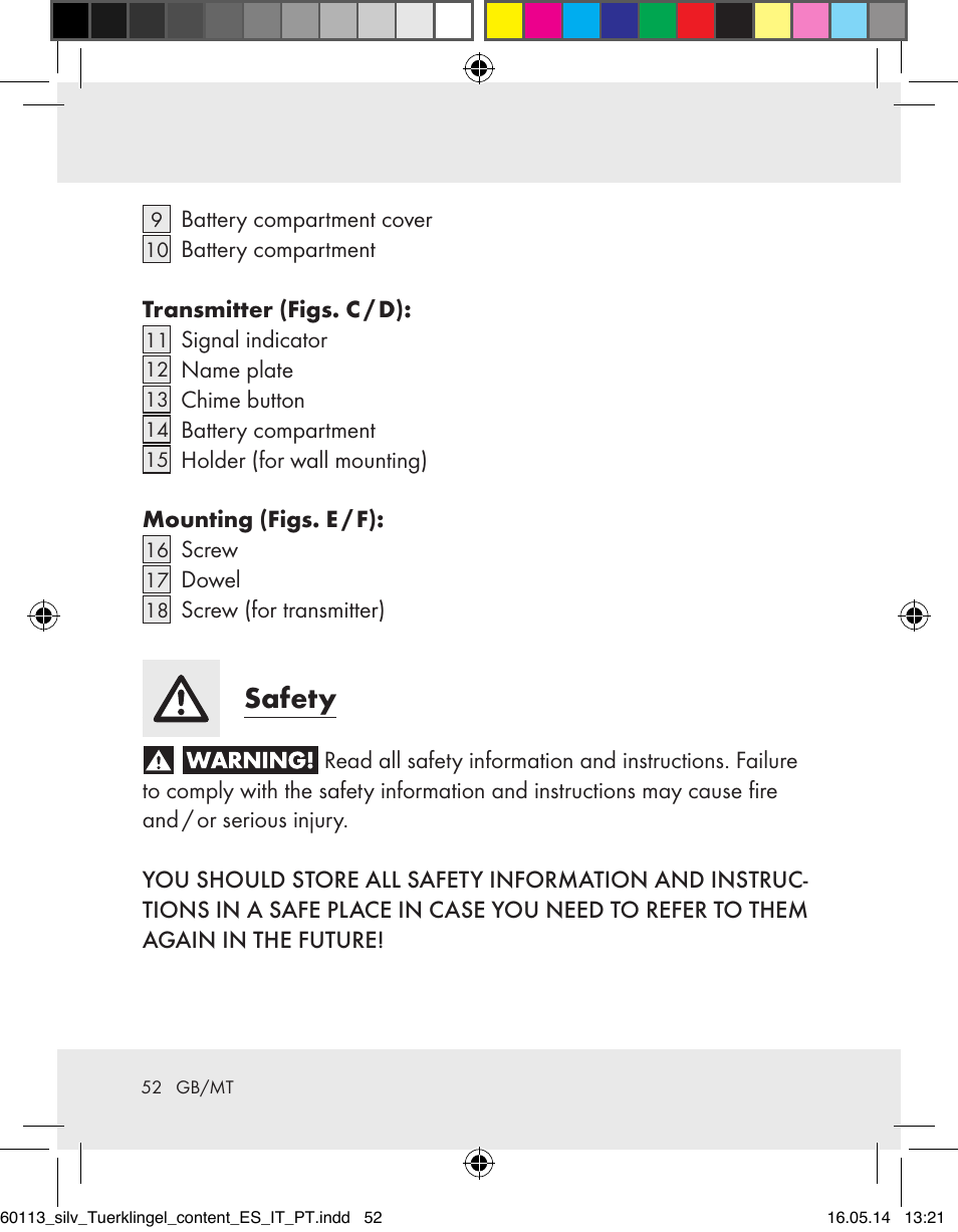 Safety | Silvercrest Z32155 User Manual | Page 52 / 76