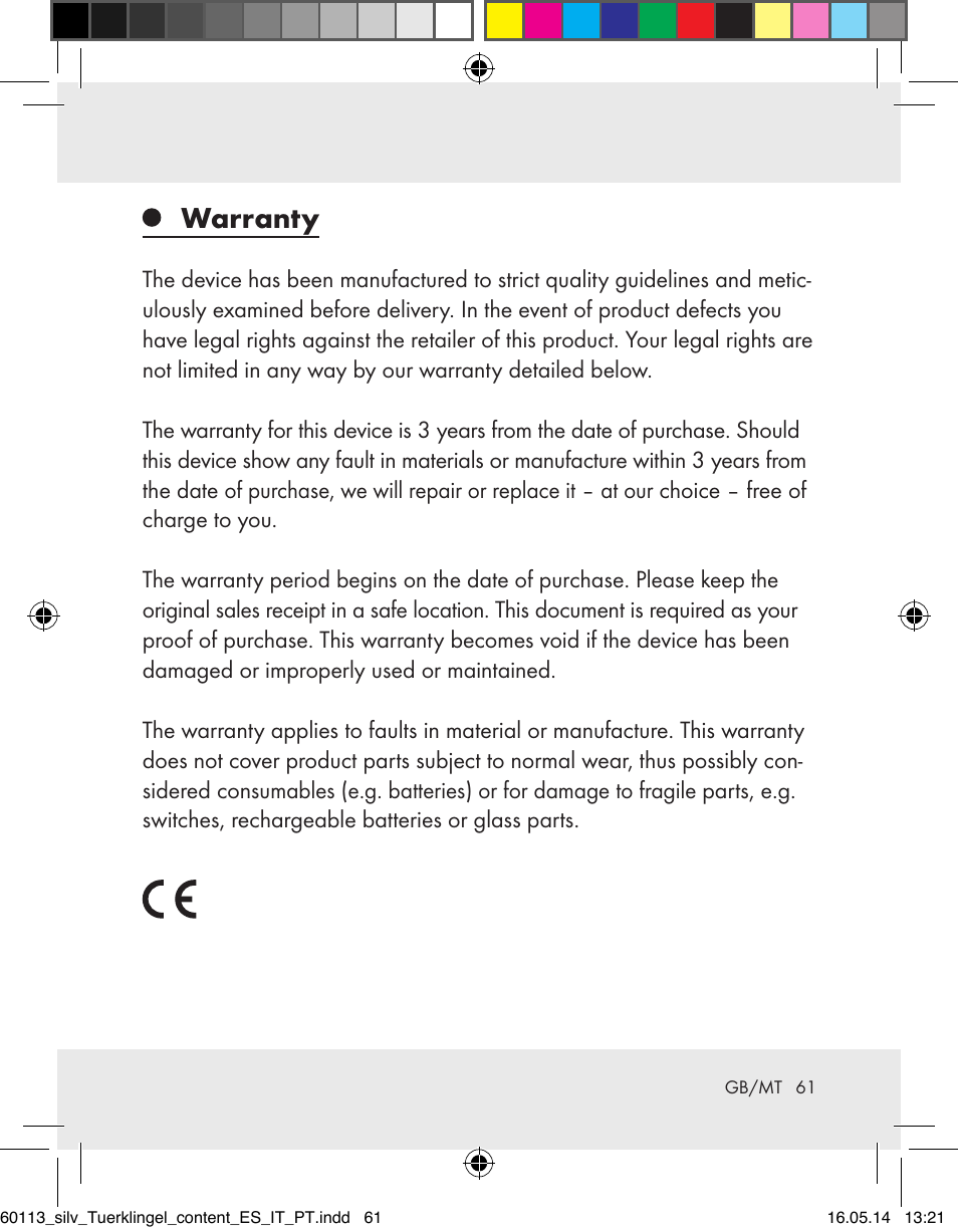 Warranty | Silvercrest Z32155 User Manual | Page 61 / 76