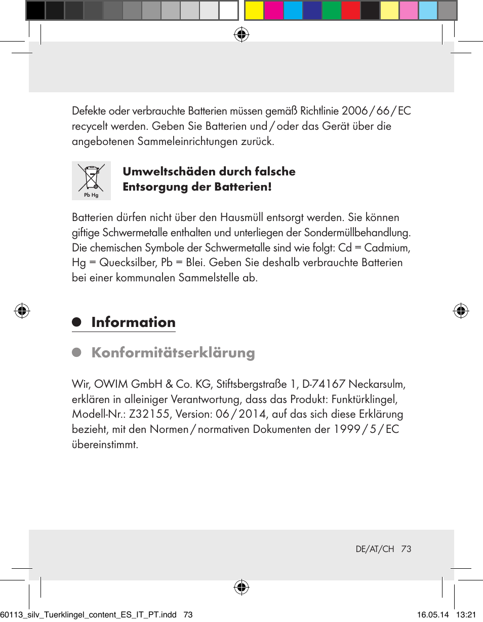 Information, Konformitätserklärung | Silvercrest Z32155 User Manual | Page 73 / 76