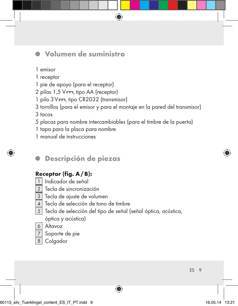 Volumen de suministro, Descripción de piezas | Silvercrest Z32155 User Manual | Page 9 / 76