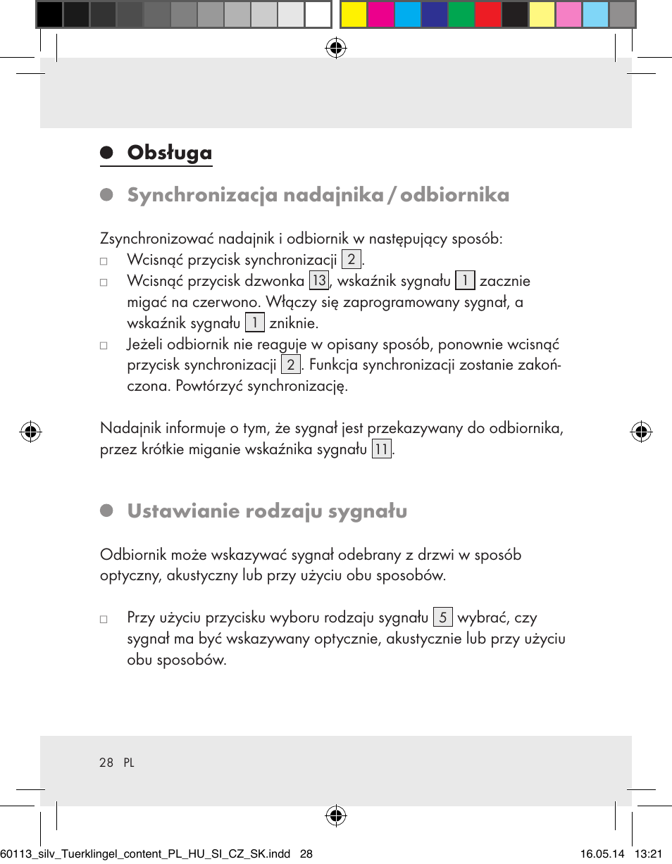 Obsługa synchronizacja nadajnika / odbiornika, Ustawianie rodzaju sygnału | Silvercrest Z32155 User Manual | Page 28 / 103